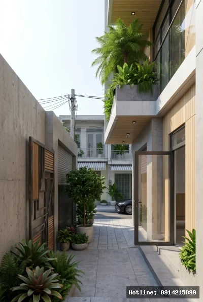 Góc nhìn người đi bộ | Không gian kiến trúc này sử dụng vật liệu chính là bê tông và kính, tạo nên sự vững chắc và hiện đại. Phong cách thiết kế mang hơi hướng tối giản, kết hợp với những mảng xanh từ cây cối giúp làm dịu không gian. Ánh sáng tự nhiên chan hòa, tạo ra cảm giác thoáng đãng và thoải mái, làm nổi bật sự tinh tế và trang nhã của công trình.