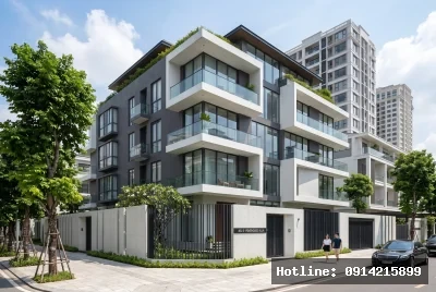 Góc nhìn 3/4 từ trái sang phải | Ngôi nhà này mang phong cách hiện đại với phần lớn vật liệu là kính và bê tông, tạo nên vẻ ngoài sang trọng và tối giản. Ánh sáng tự nhiên ngập tràn nhờ các ô cửa kính lớn, mang đến cảm giác thông thoáng và kết nối với không gian bên ngoài. Sự phối hợp hài hòa giữa hình khối và màu sắc mang lại cảm giác yên bình và thoải mái, lý tưởng cho môi trường sống đô thị.