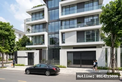 Góc nhìn người đi bộ | Tòa nhà mang phong cách hiện đại với mặt tiền sử dụng kính lớn, kết hợp các khối bê tông màu xám tạo cảm giác mạnh mẽ và thanh lịch. Ánh sáng tự nhiên tràn ngập không gian nhờ vào việc sử dụng nhiều kính, tạo cảm giác thoáng đãng và rộng rãi. Sự kết hợp này mang lại cảm giác sang trọng và đẳng cấp, hài hòa với môi trường xung quanh.