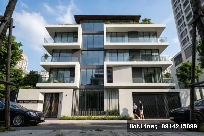 Góc nhìn hero shot | Công trình có phong cách hiện đại với việc sử dụng vật liệu kính và bê tông tạo sự mạnh mẽ và thanh thoát. Ánh sáng tự nhiên tràn ngập qua các ô cửa lớn, làm cho không gian bên trong sáng sủa và thông thoáng. Cảm giác không gian là sự kết hợp giữa sang trọng và gần gũi, tạo ra một môi trường sống thoải mái và thư giãn.