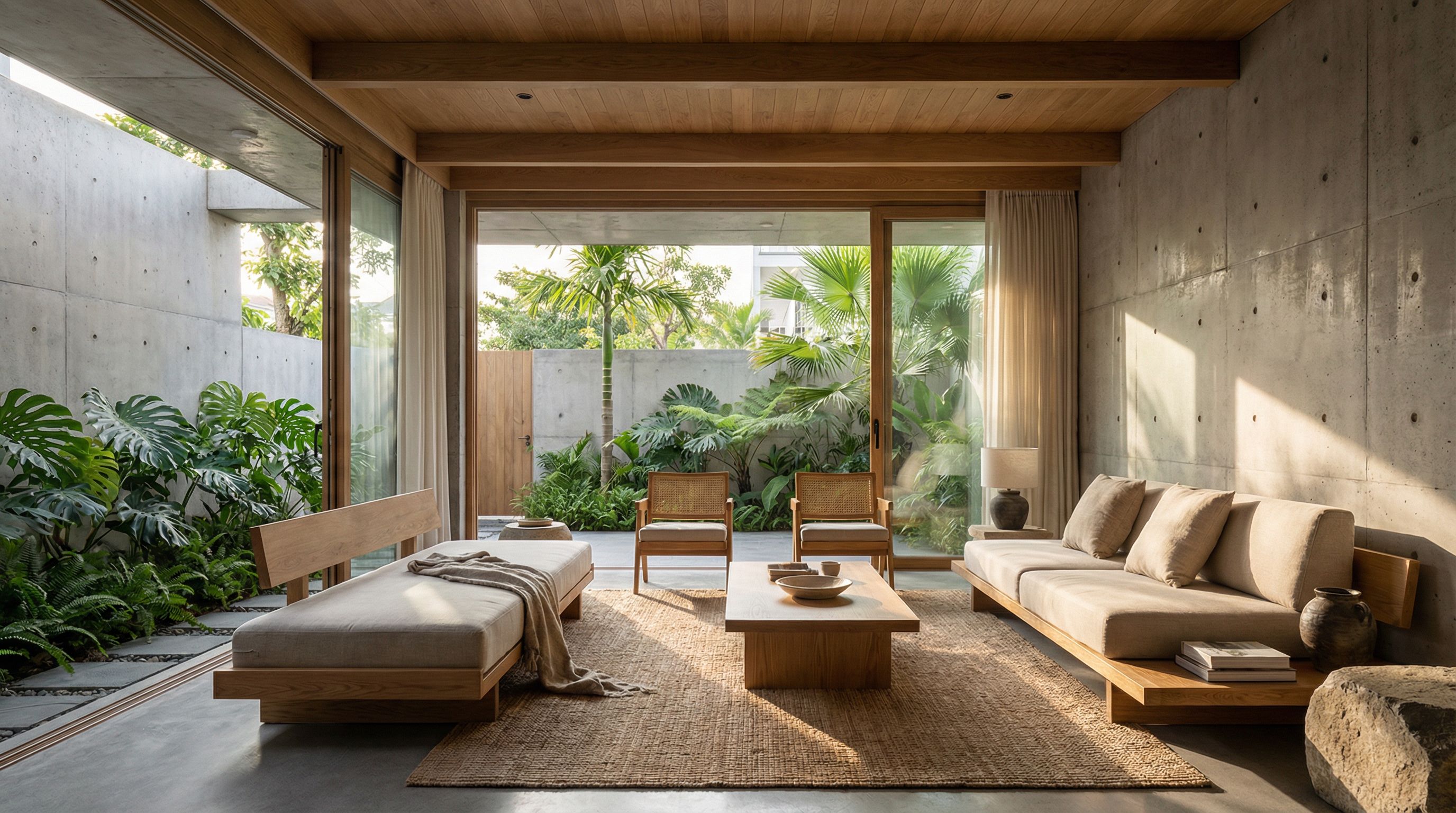 Nội thất phòng khách nhà phố Wabi Sabi