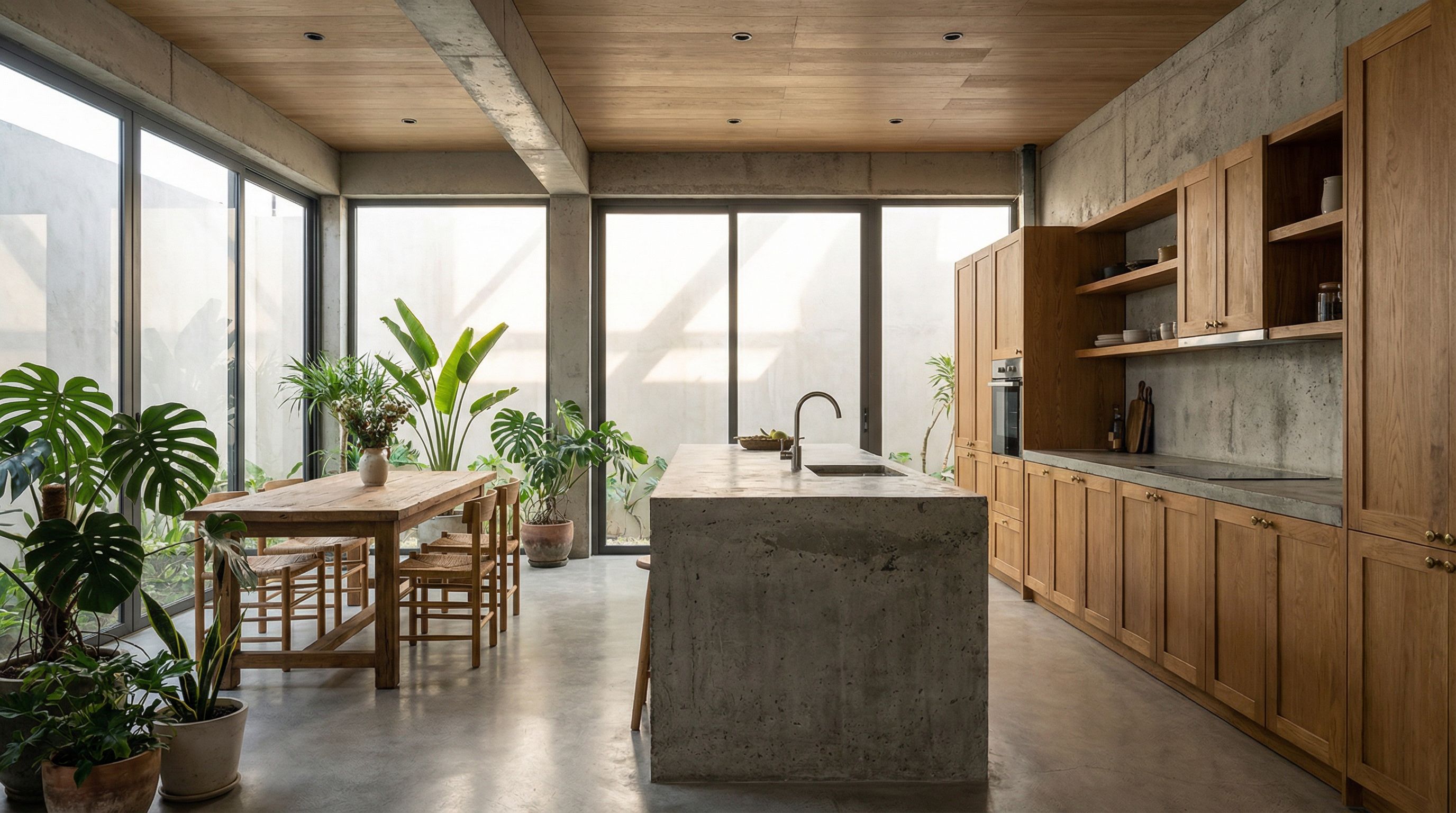 Thiết kế bếp hiện đại phong phong cách Wabi Sabi